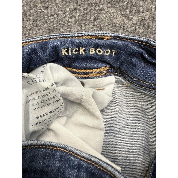 American Eagle Jeans Womens 18 Blue Kick Boot Denim Flap Pockets Dark Stretch - Picture 5 of 10